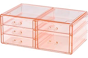 Cq acrylic Stackable Storage Containers Box with Pull Out Drawers - Pink 5 Drawers