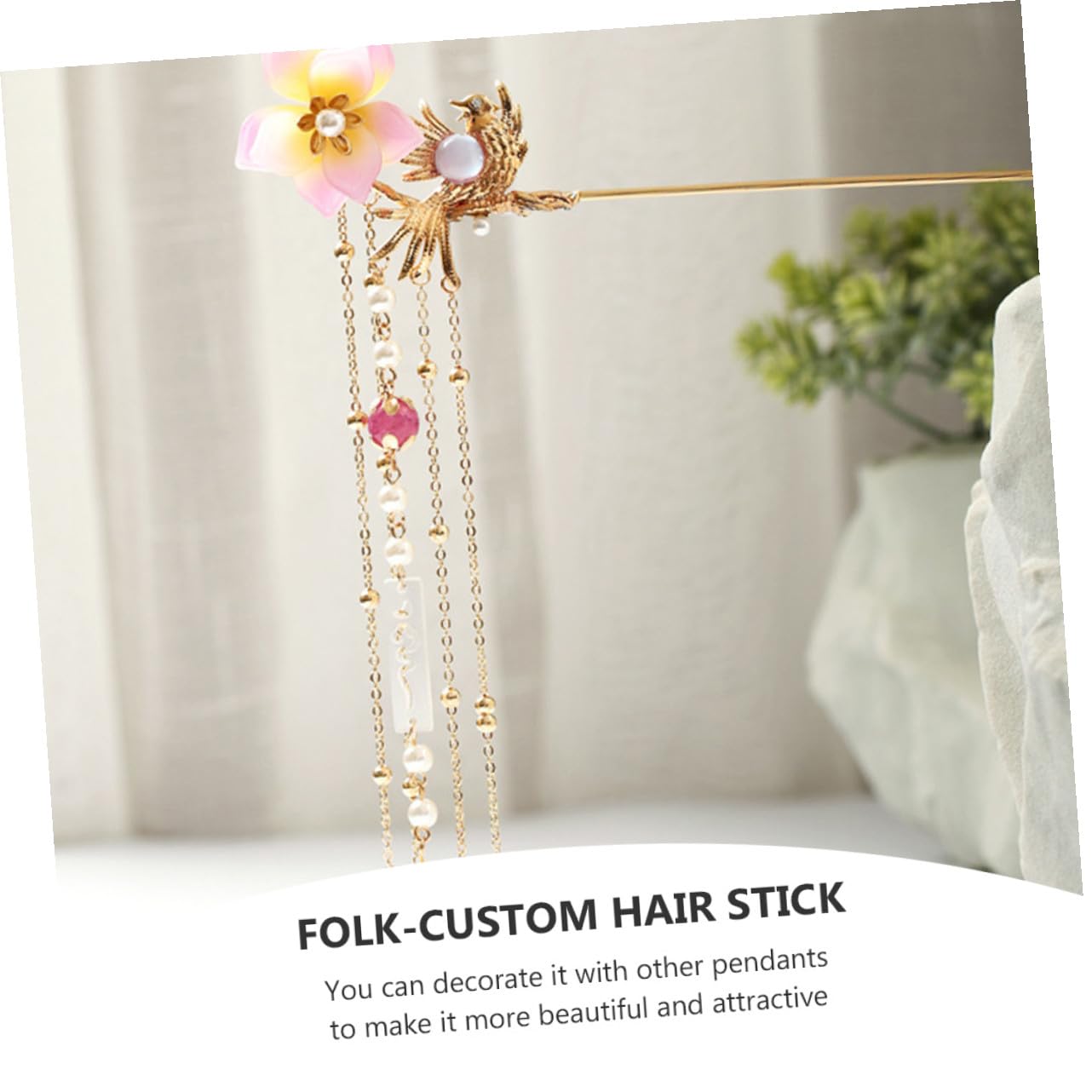 VILLCASE Épingle à Cheveux Rétro Dorée Perles Accessoire de Coiffure Folklorique Style Vintage Épingle de Costume Han pour Mariage et Fête