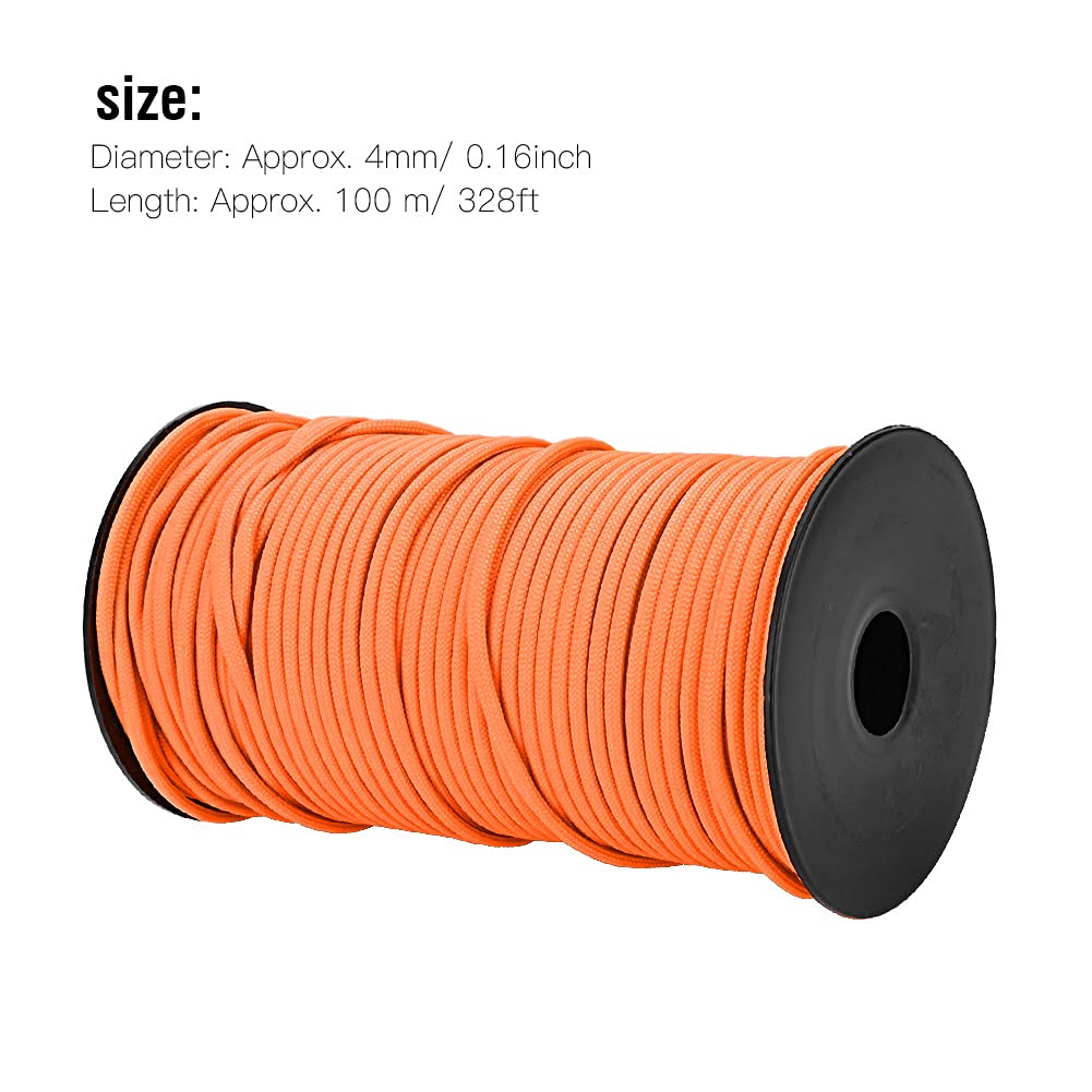 100m Paracord Seil 4mm - 9-Strang Flechtleine Orange Für Camping, Outdoor & Survival