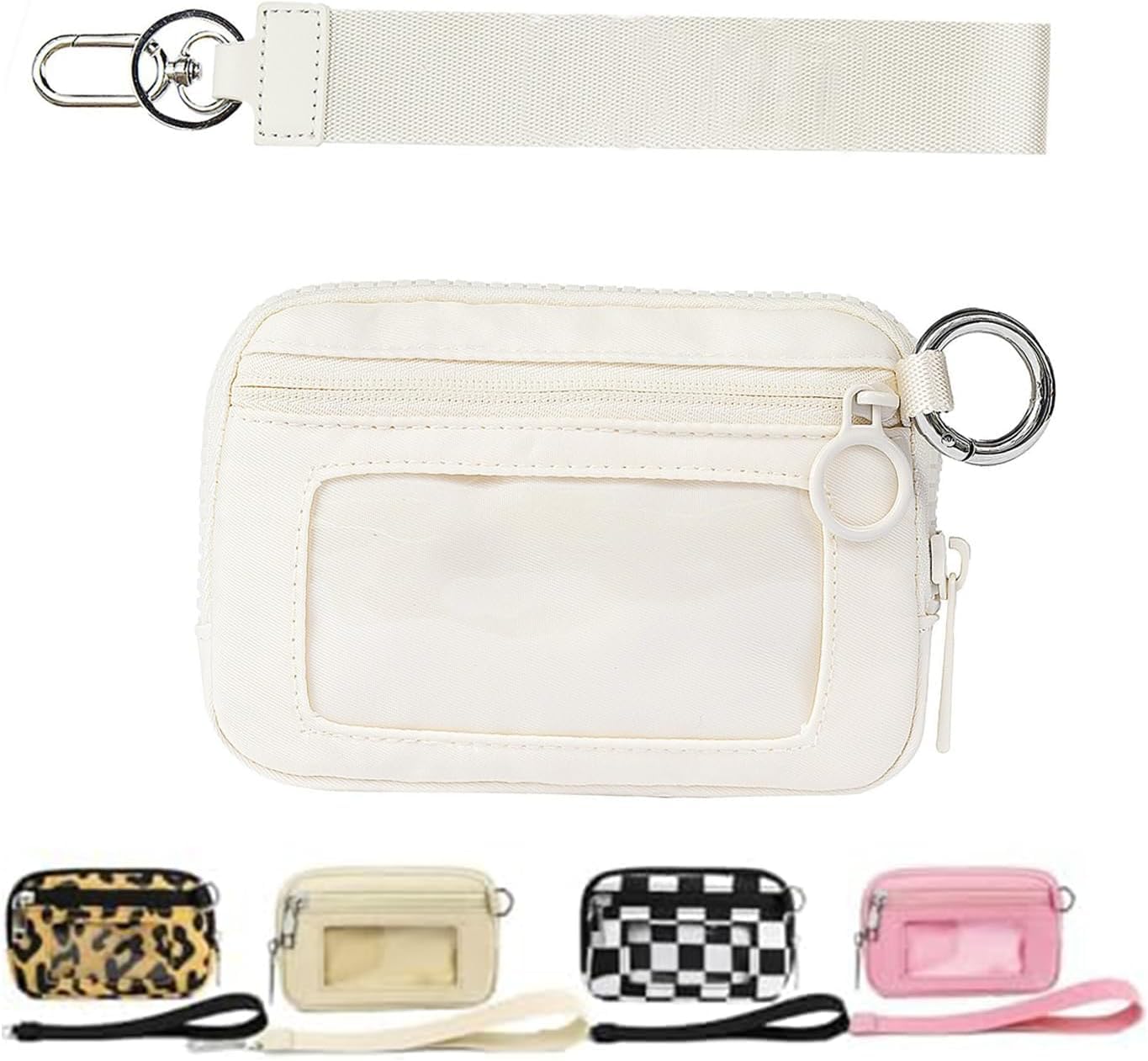 The Iris' Wallet 2nd Gen, The Iris Pouch Wristlet Zip Card Case With ID Window, Women'S Waterproof Nylon Keychain Wallet (White)