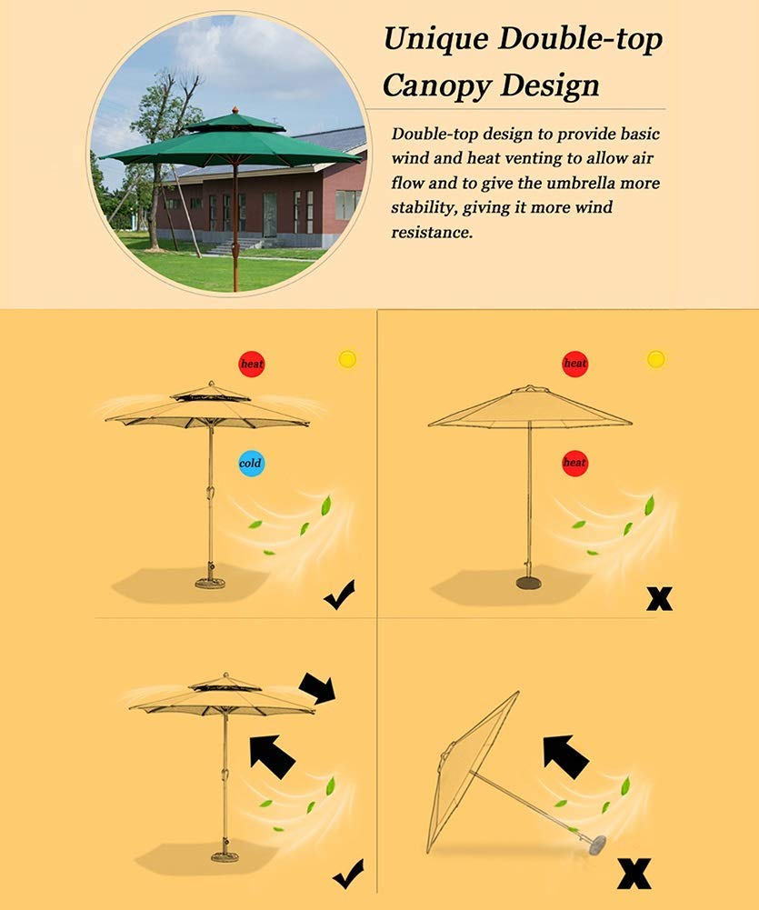 XJBTBA Ombrellone Ombrellone da 8,9 Piedi Ombrellone da Patio Piscina/Gazebo Ombrellone con Base in Cemento Stabile, Osso per Ombrello Rinforzato a Doppio Strato, Antivento (Colore : Khaki)