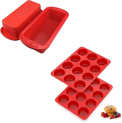 SILIVO 2 moldes de silicona para pan + 2 moldes de silicona para magdalenas