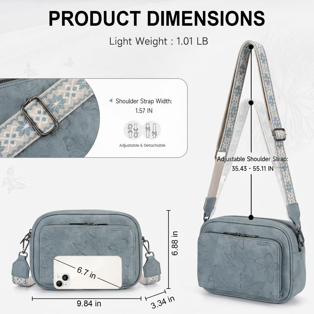 BELTANA Women's Vegan Leather Crossbody Purse with Built in Wallet, Butterfly Trendy Shoulder Handbag with Adjustable Strap | Smooth Zipper, RFID Blocking, Multiple Pockets, Anti Theft, Gift, Travel