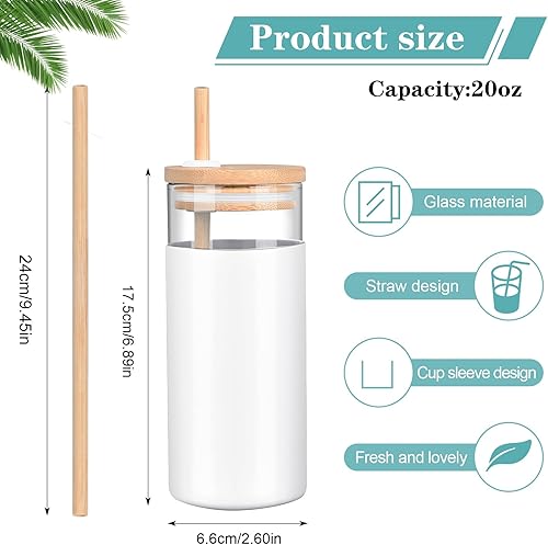 Miniatura 2 de Vaso de vidrio de 20 onzas con popote y tapa, taza de café helado con funda protectora de silicona aislada antideslizante, vasos para agua, café,