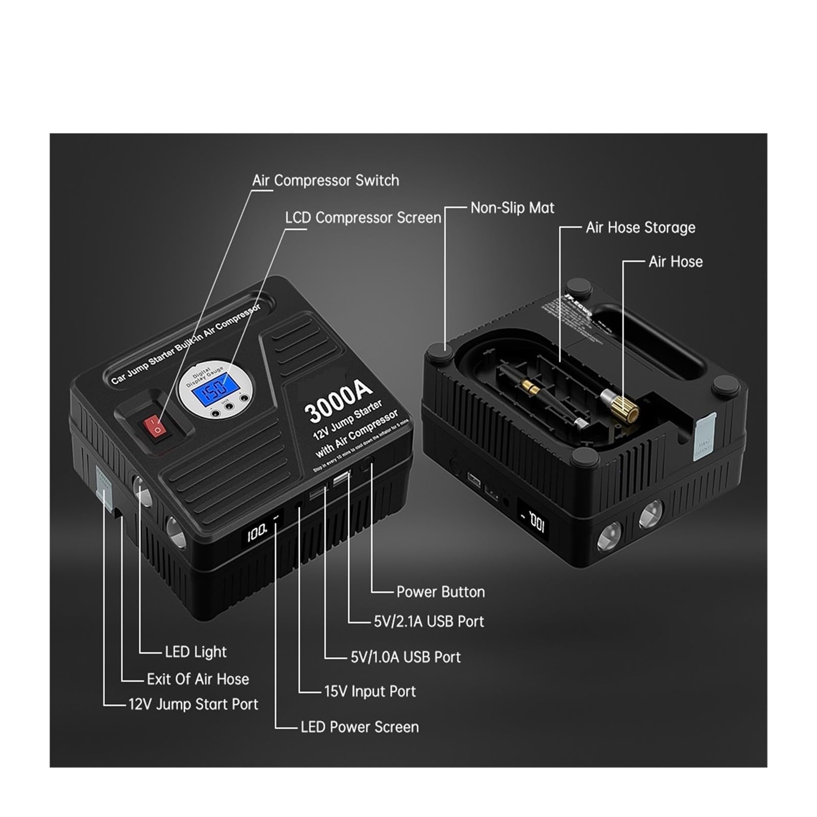 2000A 3000A Urządzenie Do Uruchamiania Awaryjnego Samochodu Booster Sprężarka Powietrza 24000mAh Power Bank Ładowarka Awaryjna Począwszy Od 12V(2000A)
