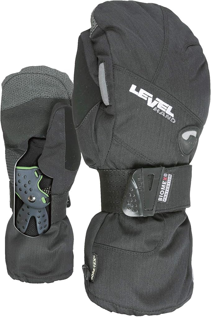 Level Half Pipe GTX Snowboard Protective Mittens with GoreTex Shell, BioMex Integrated Wrist Guards, ThermoPlus Liner (Black, Medium (8.0in))