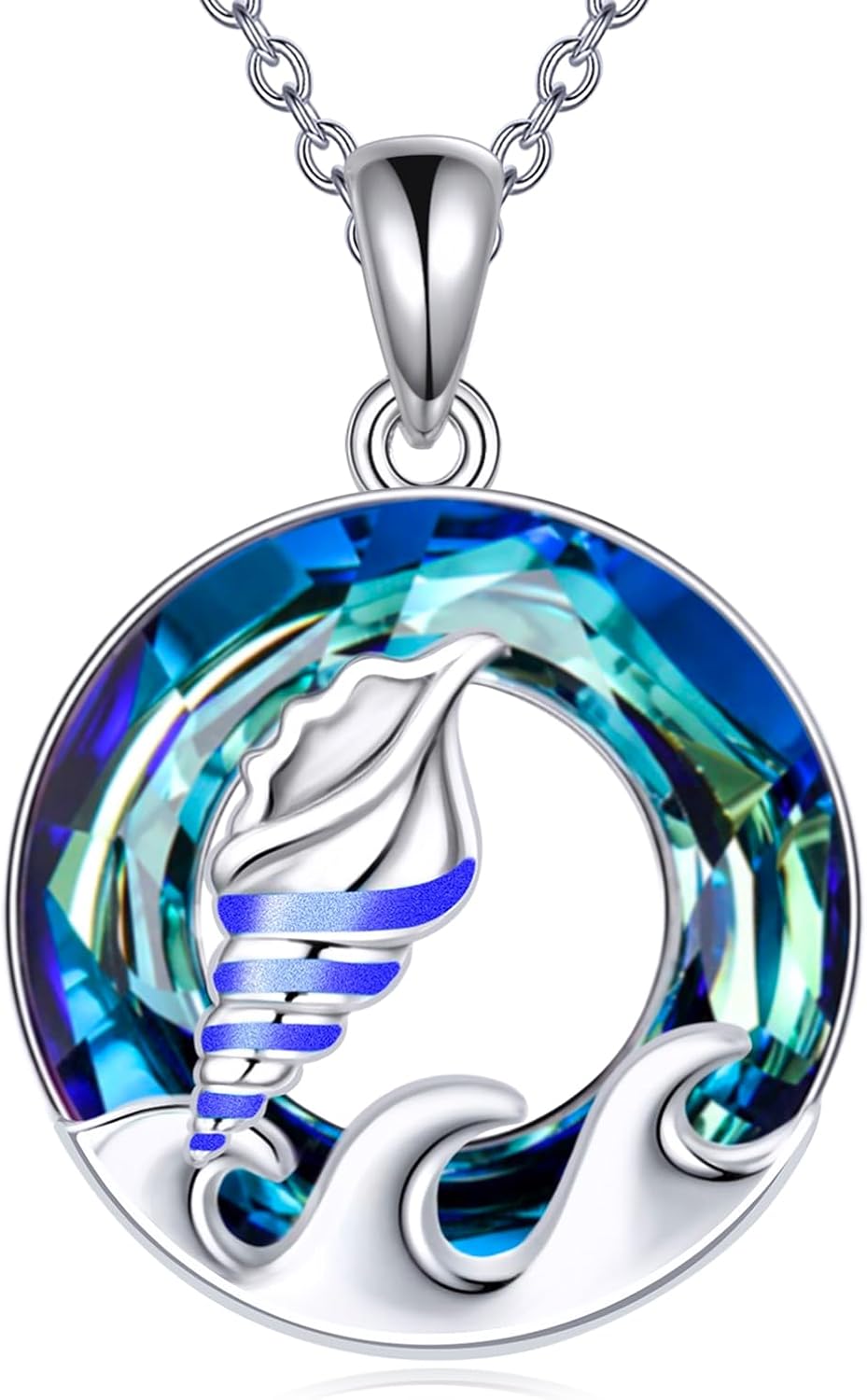 TOUPOP Sea Turtle/Mermaid/Dolphin/Shell/Starfish/Conch/Seahorse Necklace for Women Sterling Silver Ocean Pendant Necklace with Crystal Ocean Beach Charm Jewelry Birthday Christmas Gifts