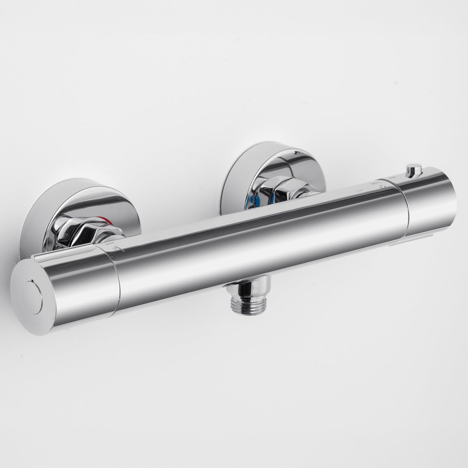 Derw Chrome Thermostatic Shower Mixer Valve: Wall Mounted Thermostatic Showers Tap For Bathroom - Thermostat Single Outlet Shower Mixer Bar - Control Handles Cold And Hot Showers Faucet Replacement