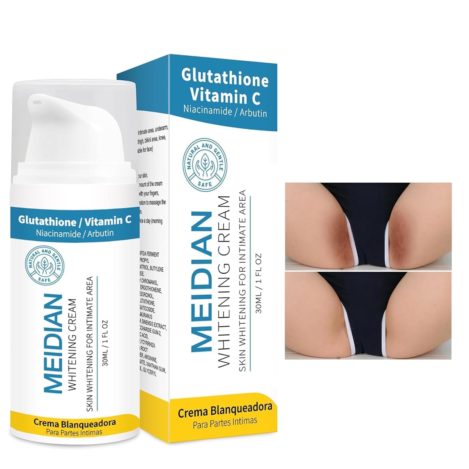 MEIDIAN Skin Bleaching Cream Skin Lightening for Body Intimate Areas, Private Parts, Underarm, Knees, Elbows, Inner Thigh, Bikini Area, Whitening Cream Dark Spot Remover For Intimate Areas 1 FL OZ