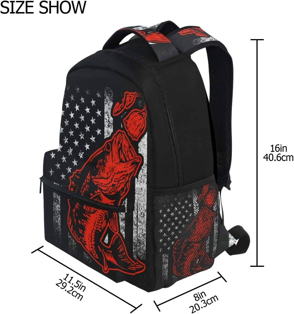 Nerxy Bass Fishing Lure And American Flag Casual Backpack Bag, Fashion Lightweight Backpacks for Holiday Gifts One Size - Image 2