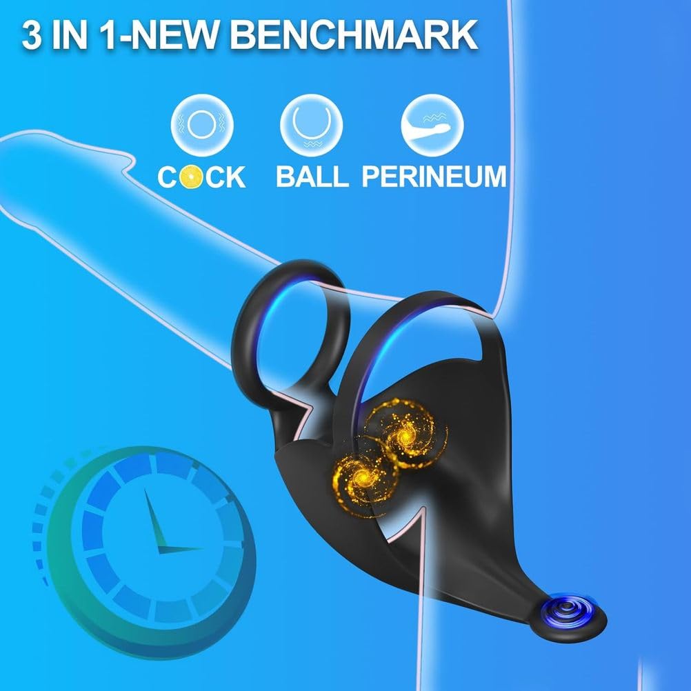 Generico Anelli Per Pene 3 in 1 Per Vibratori Maschili, Vibratore Stimolatore Per Testicoli Perineo Con 9 Forti Vibrazioni, APP E Telecomando Giocattoli Sessuali Per Adulti E Gioco Stroker