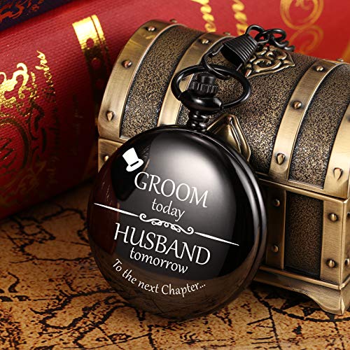 Image of TREEWETO Mens Engraved Pocket Watch Gifts for The Groom from Bride Pocket Watches Wedding Gift for Groom Husband Man on Wedding Day