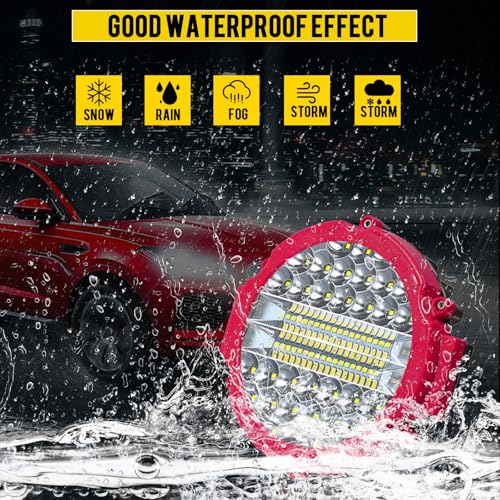 7 INCH Round Light Bar MUVKQC 201W LED Off Road Lights 21000lm Driving Light Pods Trucks Tractor LED Work Lights for Pickup SUV ATV UTV Truck (10x201w red)