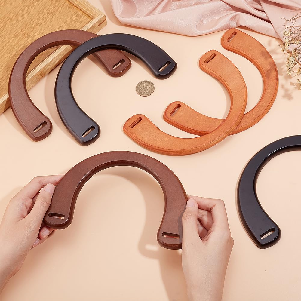 PandaHall 6 Pack de mangos de madera en forma de U de repuesto para bolsos de ganchillo de 3 colores para bolsos de playa hechos a mano bolsos de mano bolsa de paja monedero bolsos de ganchillo