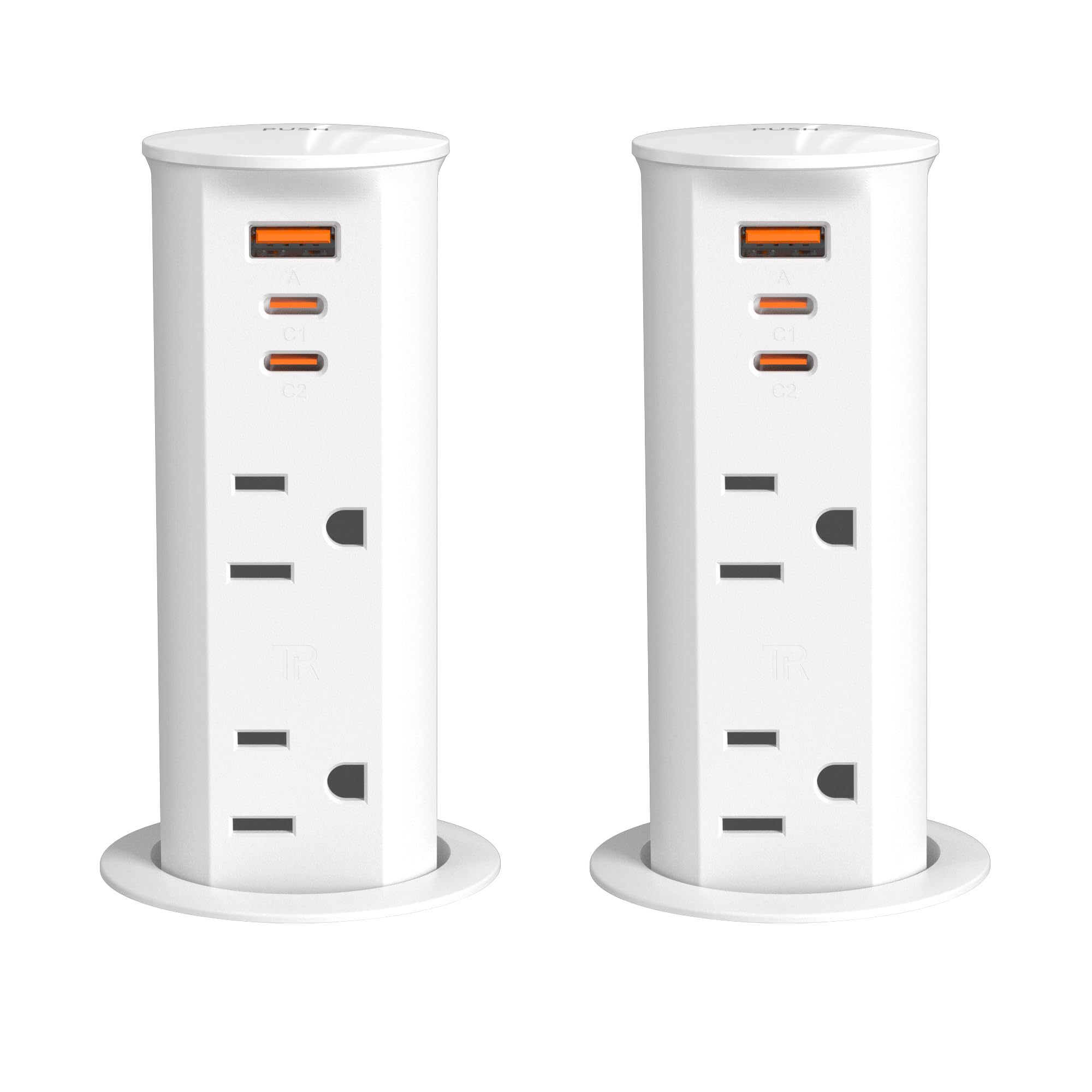 ANNQUAN Confezione da 2 prese pop-up salvaspazio da 5 cm per piano di lavoro con porte USB PD20W, 2 uscite antimanomissione, presa a scomparsa a prova di schizzi