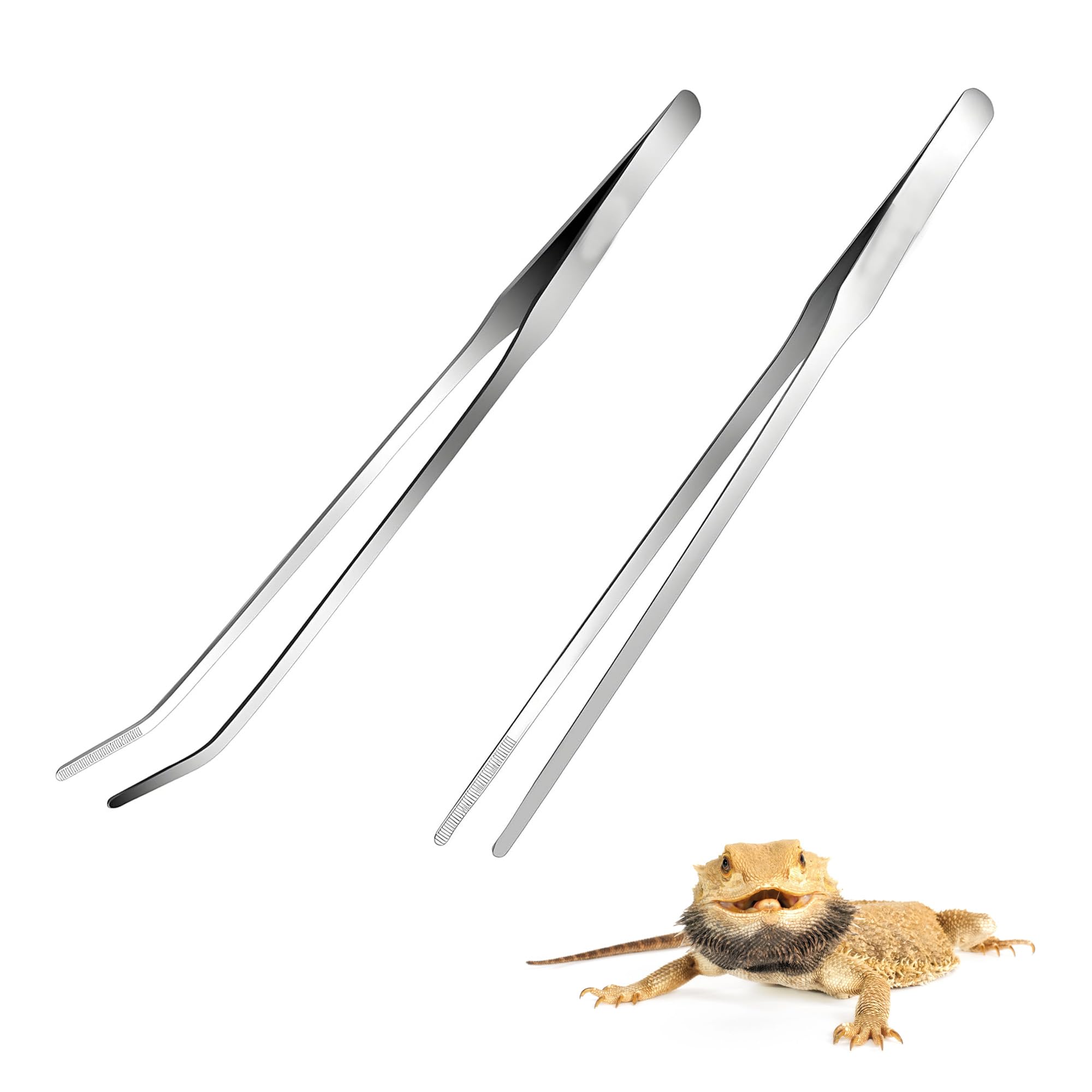 hioseyre 2 Pcs 10.6inch Feeding Tongs, Extra Long Stainless Steel Aquarium Tweezers with Rubber Tip