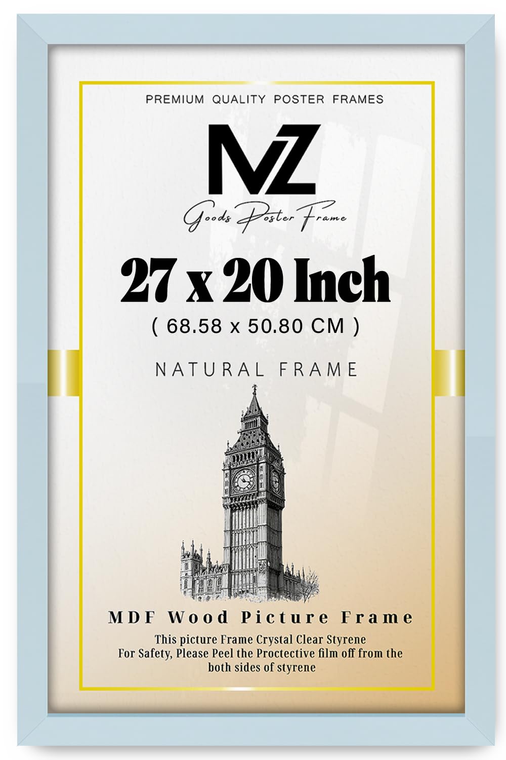 MZ GOODS | MDF Wood Poster Frame (68.58 x 50.80 CM) No Mount Included for Wall Art & Room Décor, MDF Wood Finish, Comes with Secure Hanging Hooks [ Light Grey ]