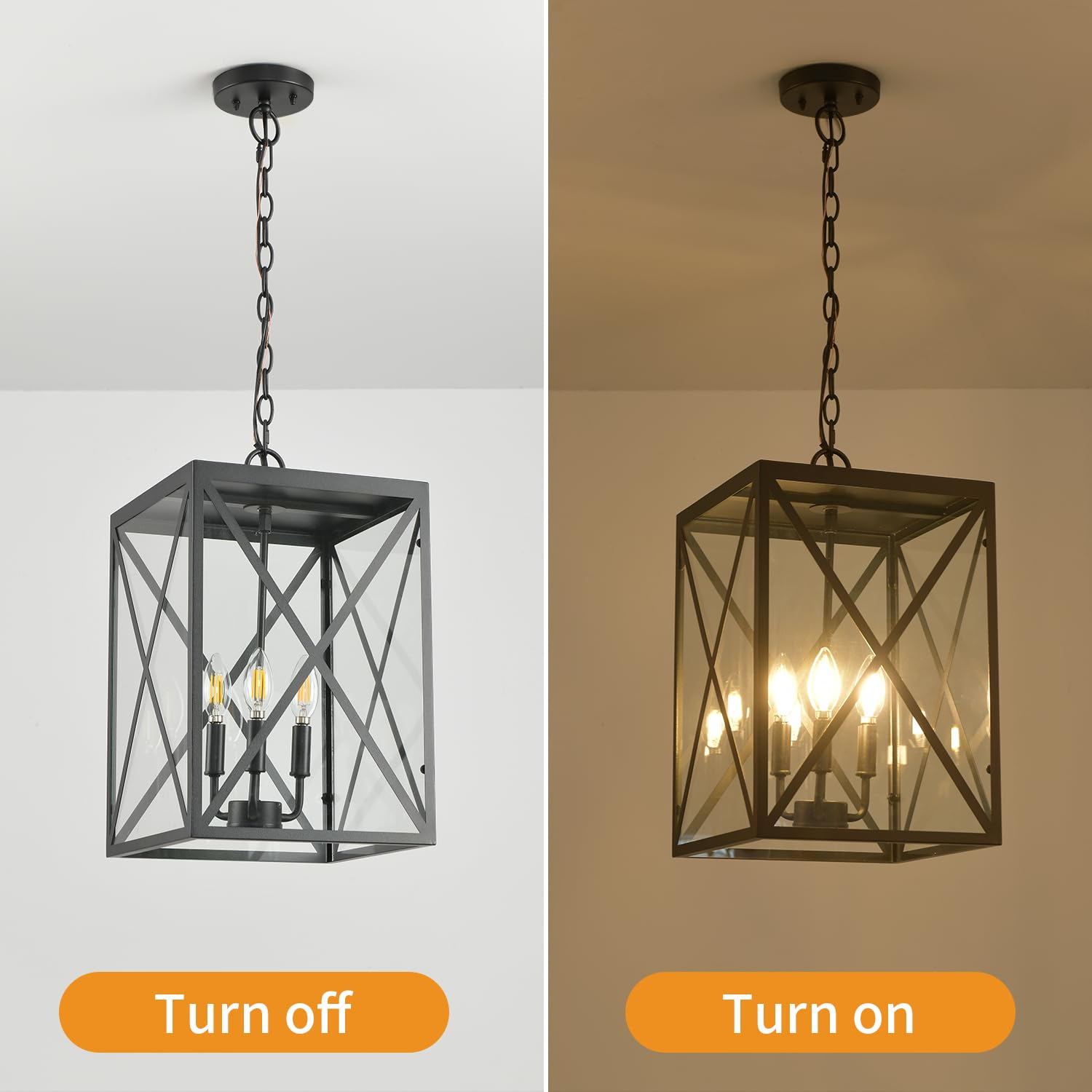 Smeike Large Outdoor Pendant Light Fixtures, 3-Light Exterior Chandelier with Waterproof Clear Glass, Adjustable Outside Hanging Pendant Light Matte Black Finish for Patio, Porch, Entryway