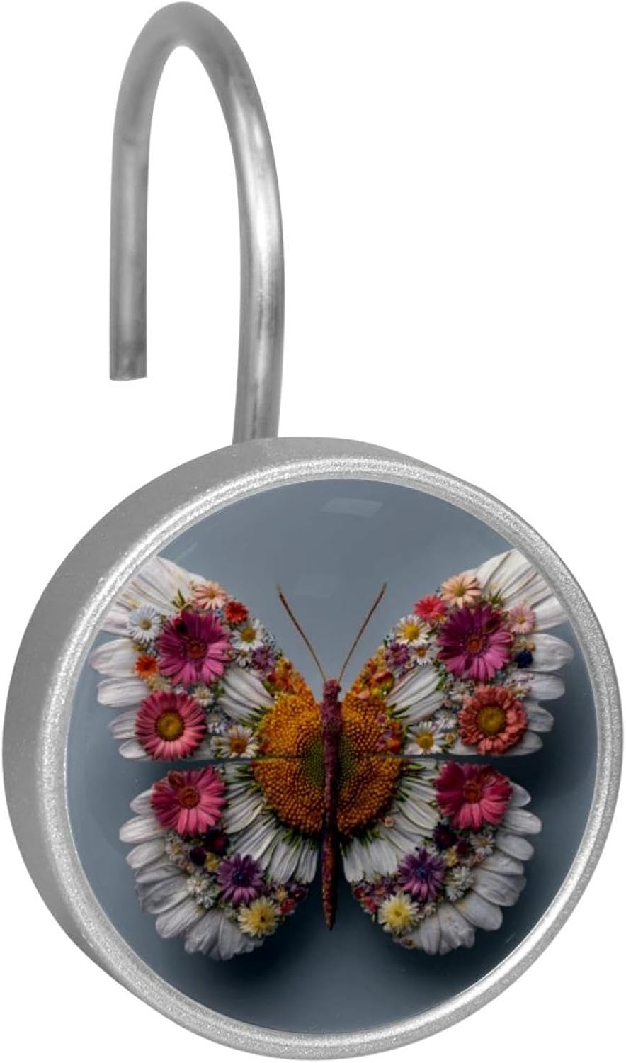 Daisy Butterfly (2) Crystal Glass Shower Curtain Hooks Rings Decorative Bathroom Decor - Set of 12