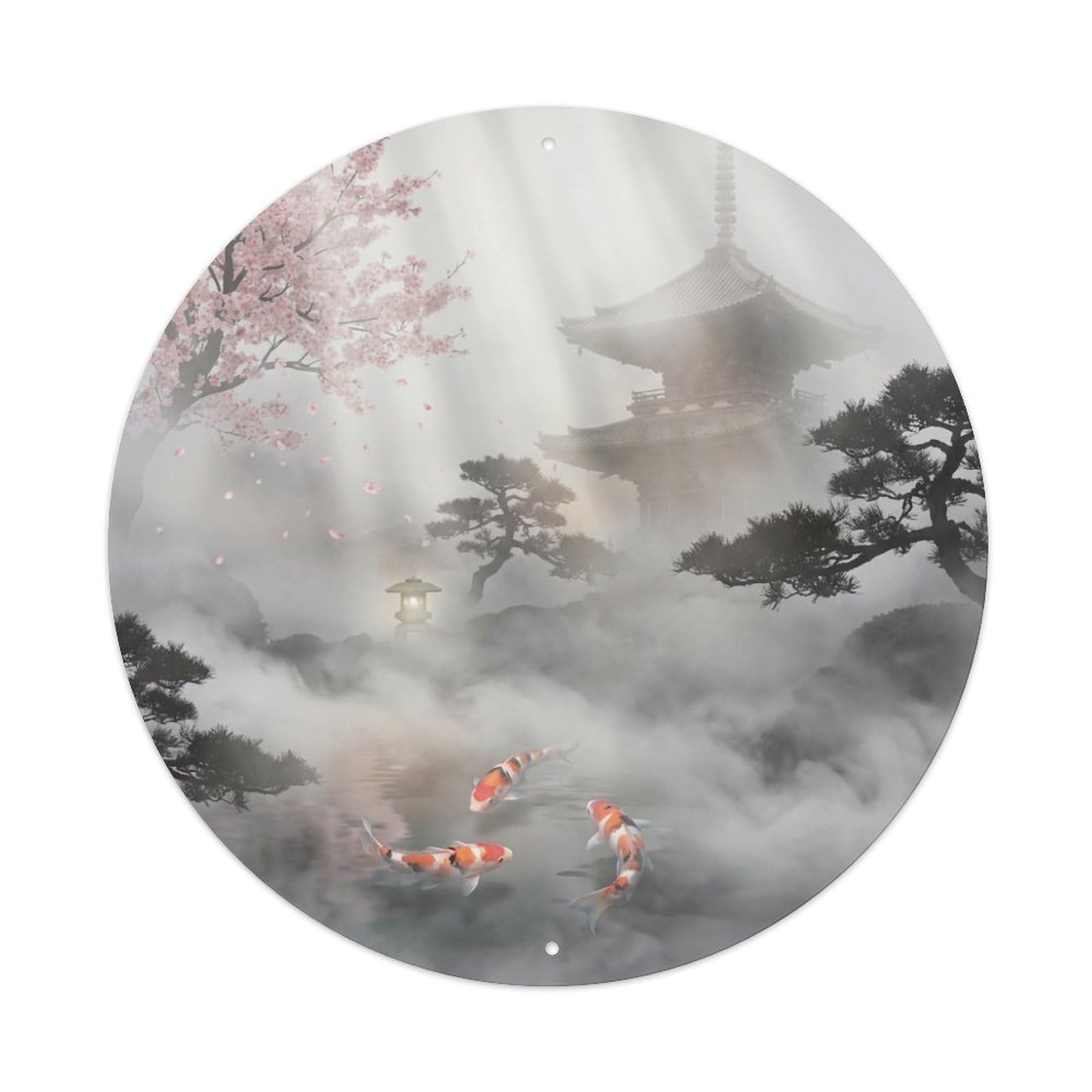 Galvaxio Style Japanese Koi Fish Foggy Valley Mysterious Mist Metal Tin Sign