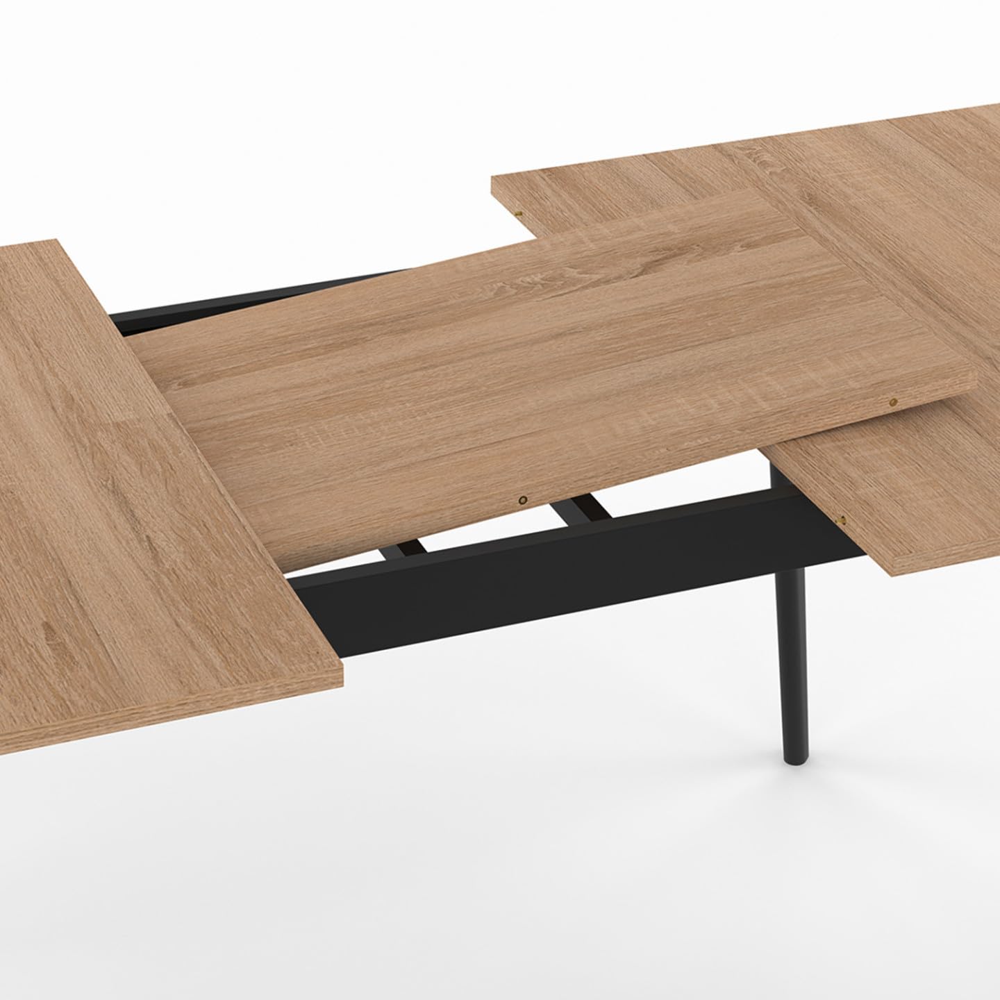 IDMarket – Mesa escandinava extensible rectangular Inga 4-8 personas, bandeja madera, patas negras, 120-160 cm