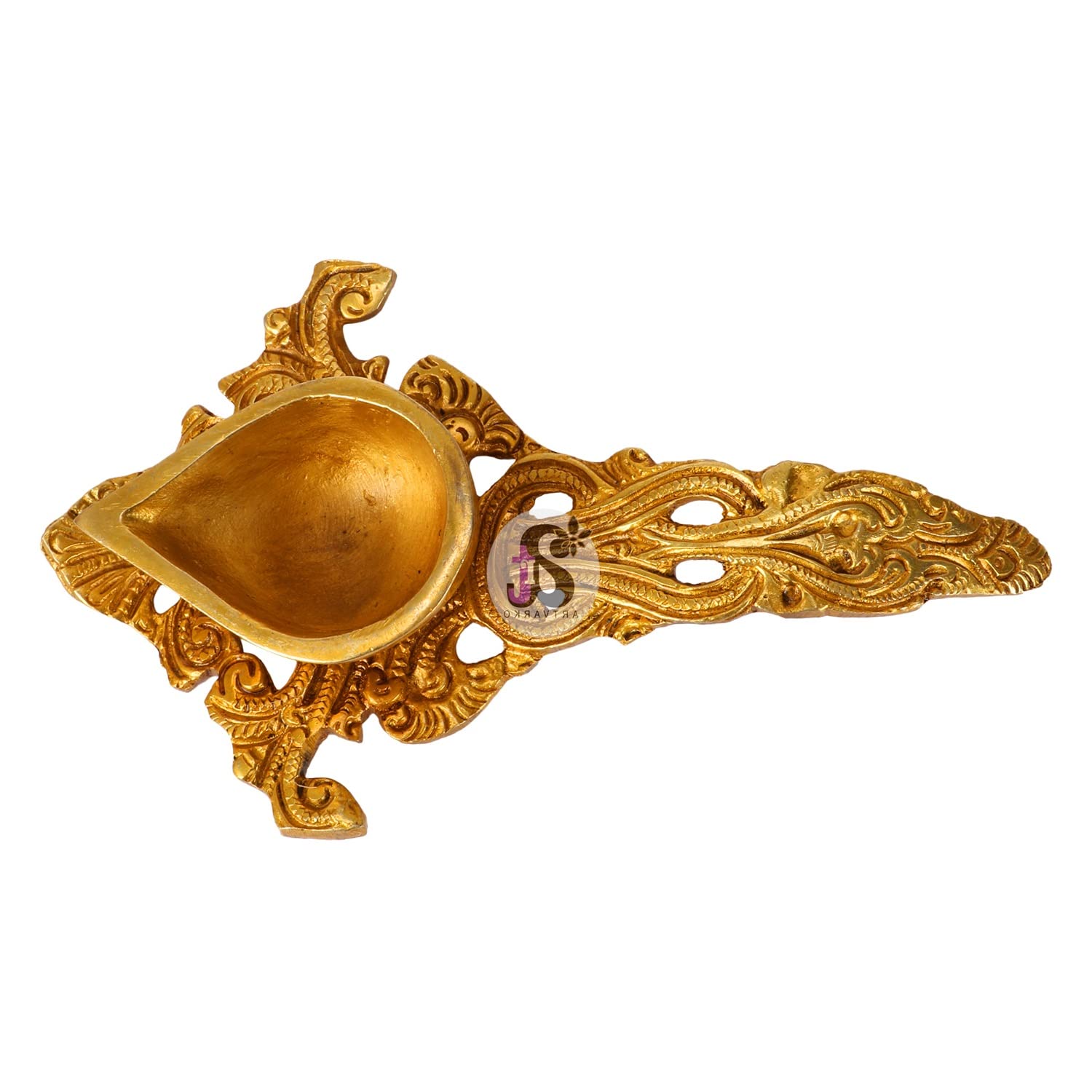 SATVIK Brass Aarti Diya con mango de anillo apoyado Puja Jyot lámpara
