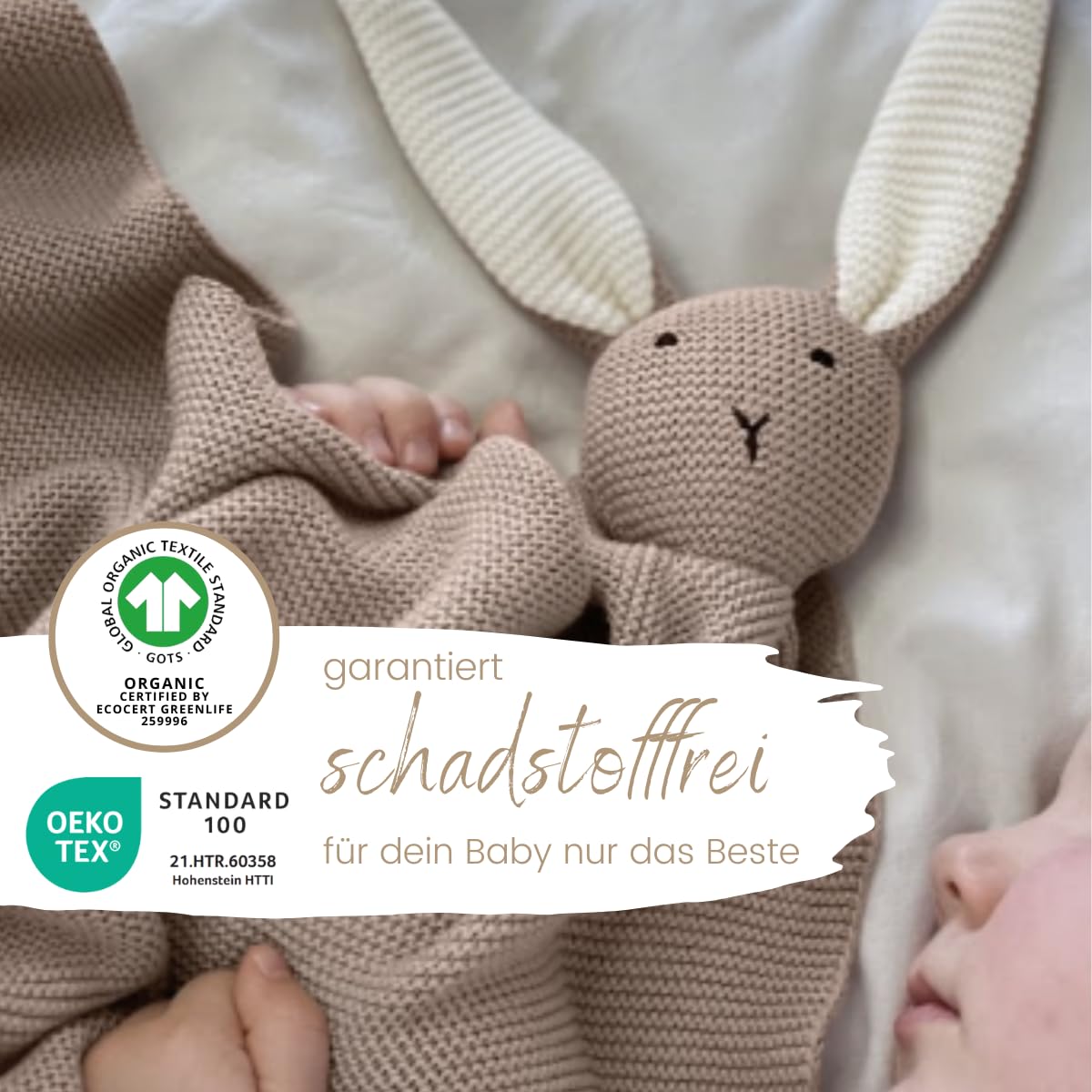 DIKOS Original 2-in-1 Babydecke & Kuscheltuch SCHMUSE-Hase – Weiche Kuscheldecke für Baby Mädchen & Jungen aus Bio-Baumwolle (Oeko Tex) – Weiche Baby-Decke als Geschenk zur Geburt – Warmes Taupe