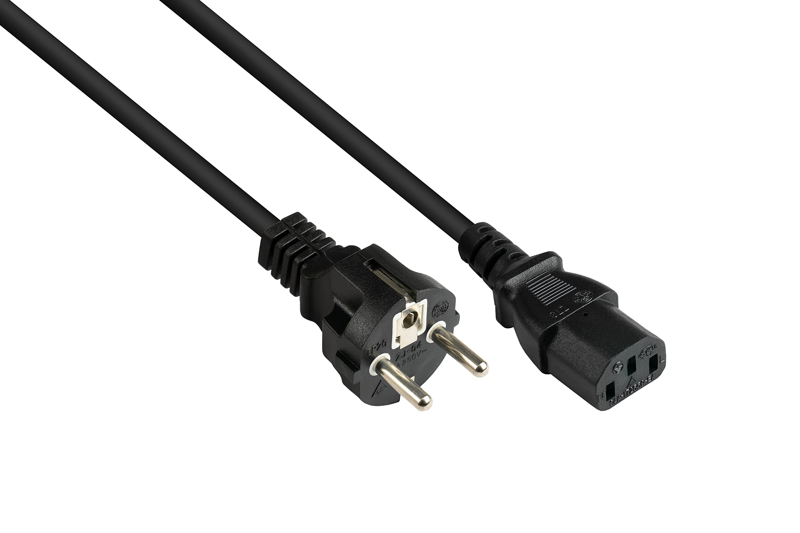 Kaltgerätekabel 1 m, CEE 7/7 E+F Stecker auf C13-Buchse, Schwarz, Cu-Leiter 0,75 mm², H05-VV-F