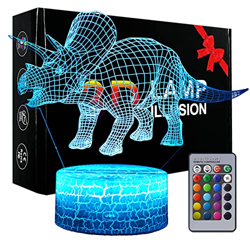 Goodream Dinosaur Toys Children 3D Illusion Desk Lamp Remote Control Dinosaur Night Light for Kids 2 3 4 5 6 7 8-12 Year Old Boys Gifts