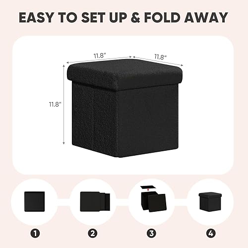 Miniatura 151 de PINPLUS Otomanas otomanas de almacenamiento con forma cuadrada con reposapiés de almacenamiento para sala de estar, asiento otomano Boucle para