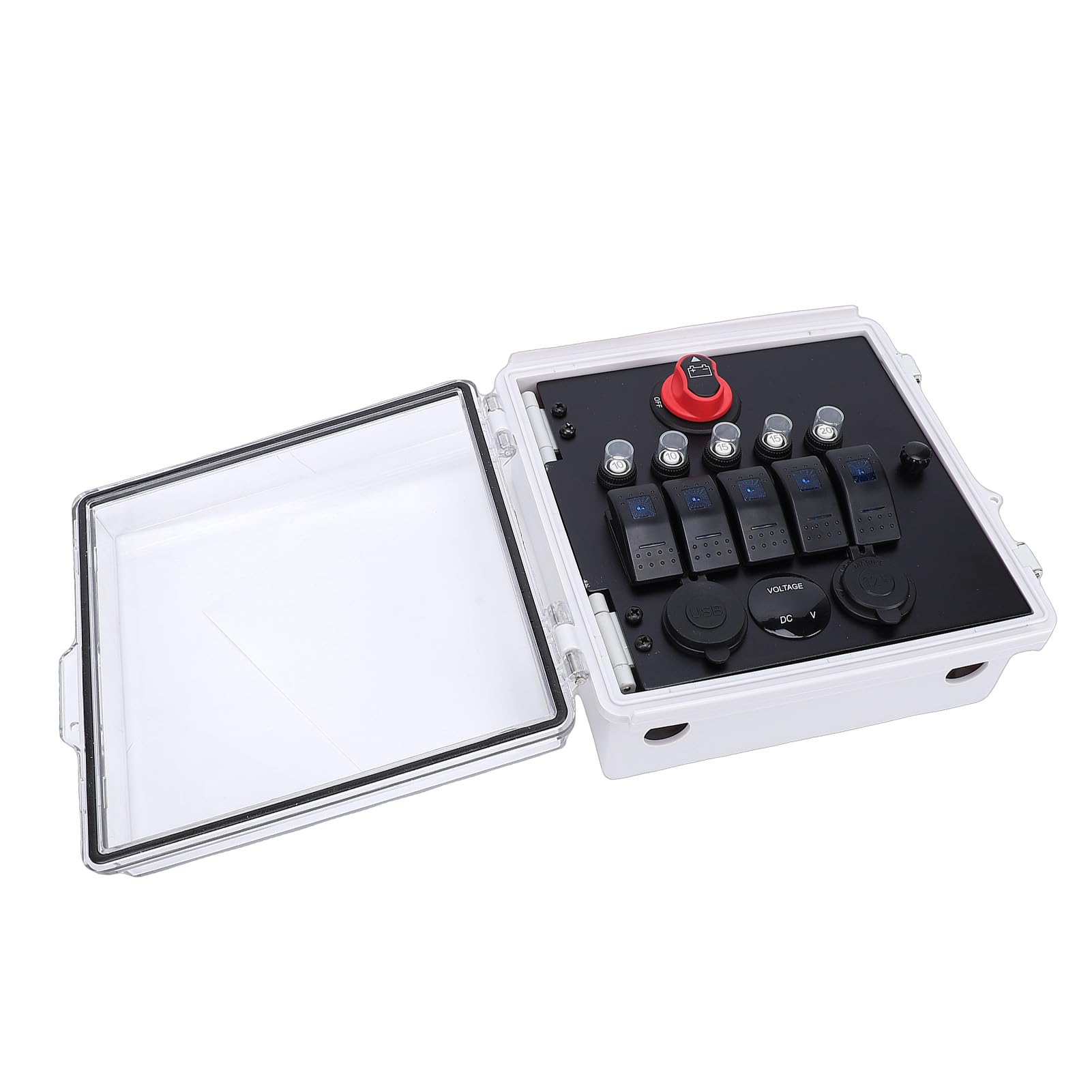 Hyuduo 5-krotny Panel Przełączników Kołyskowych Wodoodporny IP67 z podwójną ładowarką USB PD Woltomierz Gniazdo do Zapalniczki Samochodowej do Ciężarówki RV Marine