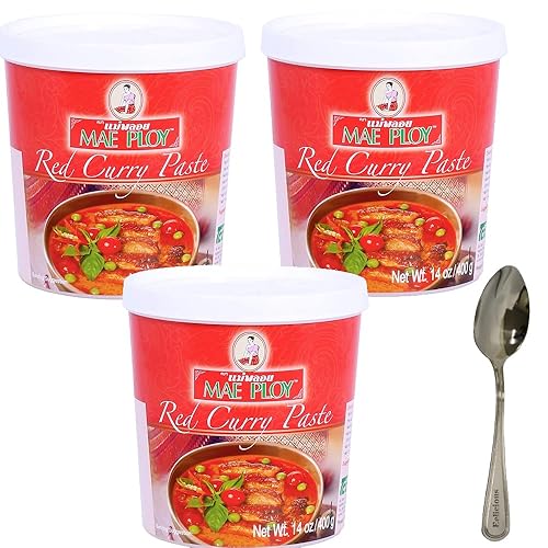 Pasta de curry rojo tailandés de 14 onzas, paquete de 3 viene con 1 cuchara Eelicious
