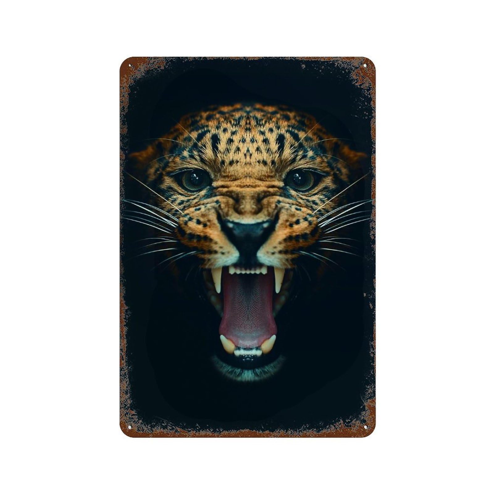 Garage Style Angry Leopard Face Poster Distressed Metal Wall Sign 11.8"x7.9", Shabby Chic Decor for Bar And Workshop