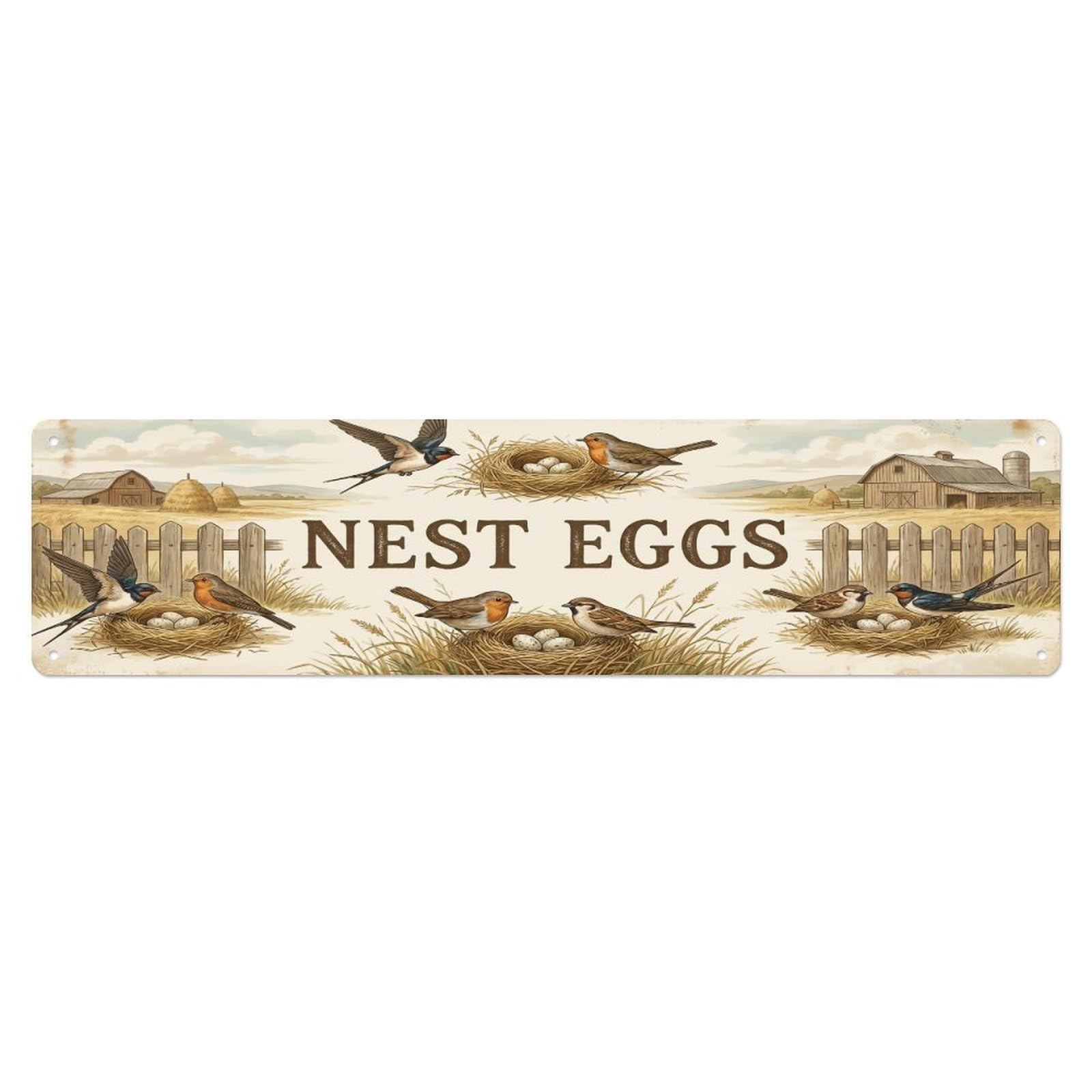Vintage Nest Egg Bird Farmhouse Funny Bird Backyard Farm Metal Tin Sign Plaque Wall Decor for Cafe, Club, Garden Metal Poster 4x16Inch
