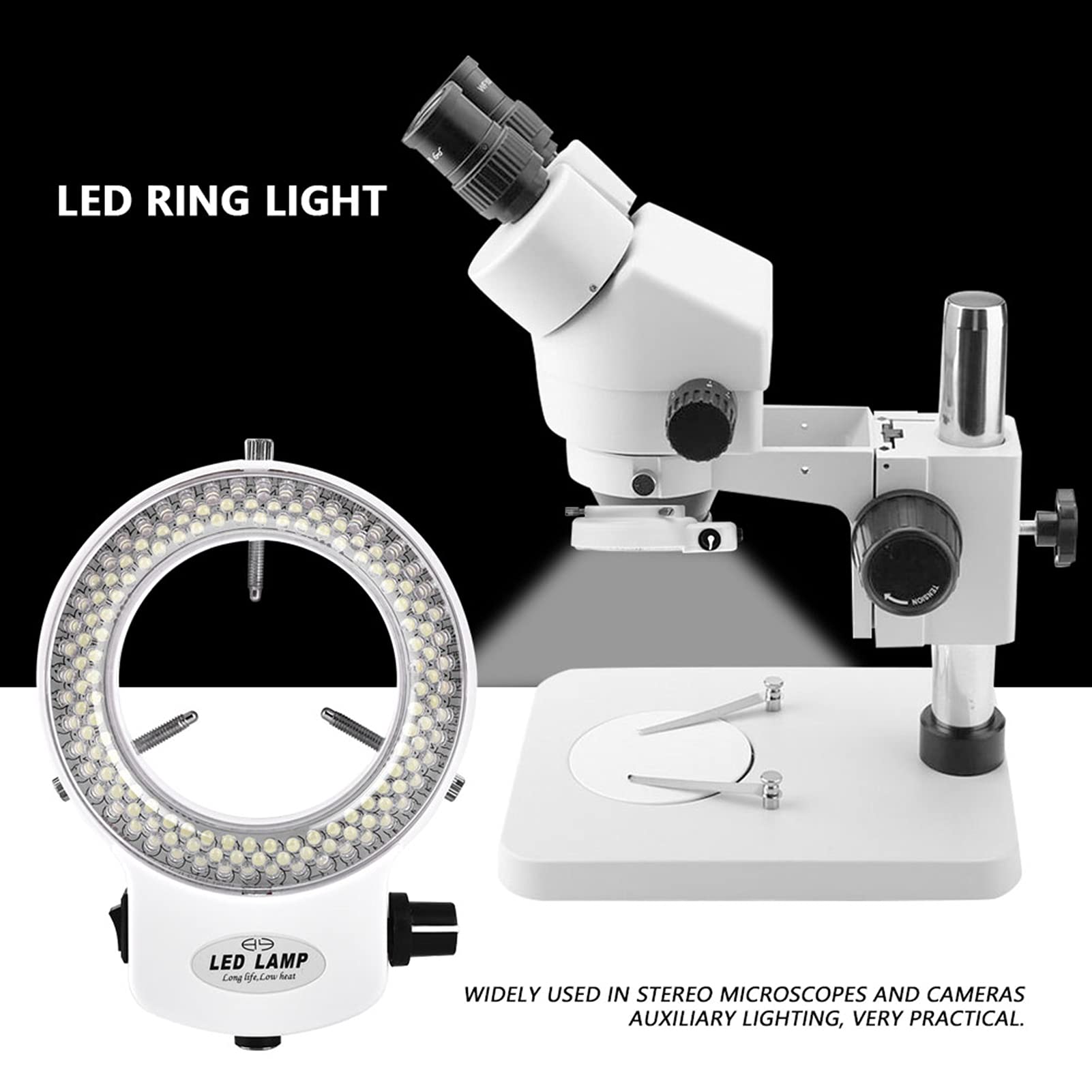 Luce LED per Microscopio, Luce Anulare per Fotocamera per Microscopio, Lampada Ad Anello Regolabile con luminosità della Sorgente Luminosa a 144 Perline LED per Lampada di