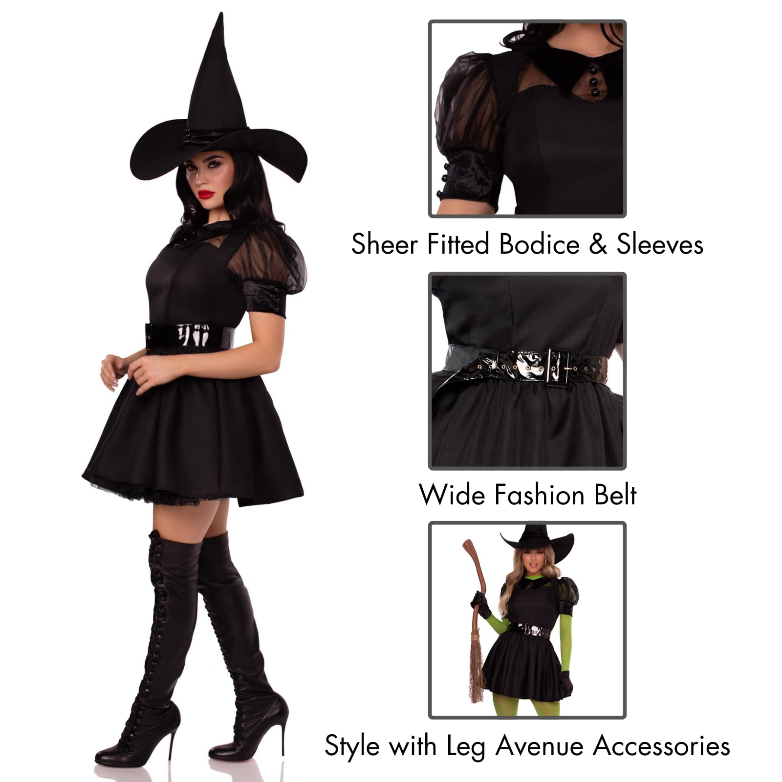 LEG AVENUE 85238 - kostium "Bewitching Witch" dla dorosłych, rozmiar S, czarny