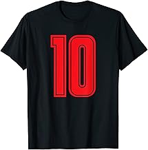 Vibrant Red Jersey #10 Sports Team Fan T-Shirt