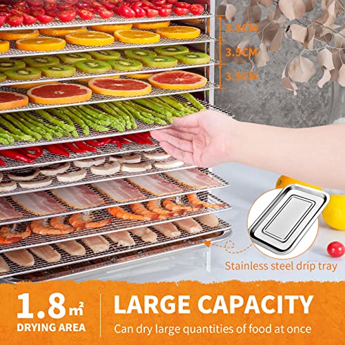 Kwasyo Dörrautomat Edelstahl DA 1000, XXL-Dörrfläche 1,8 m², Dörrgerät Temperatur einstellbar 30-90℃, LED-Display, 24 Std, BPA-frei, mit Rezeptheft, 10 Edelstahl-Dörrtabletts – Bild 5