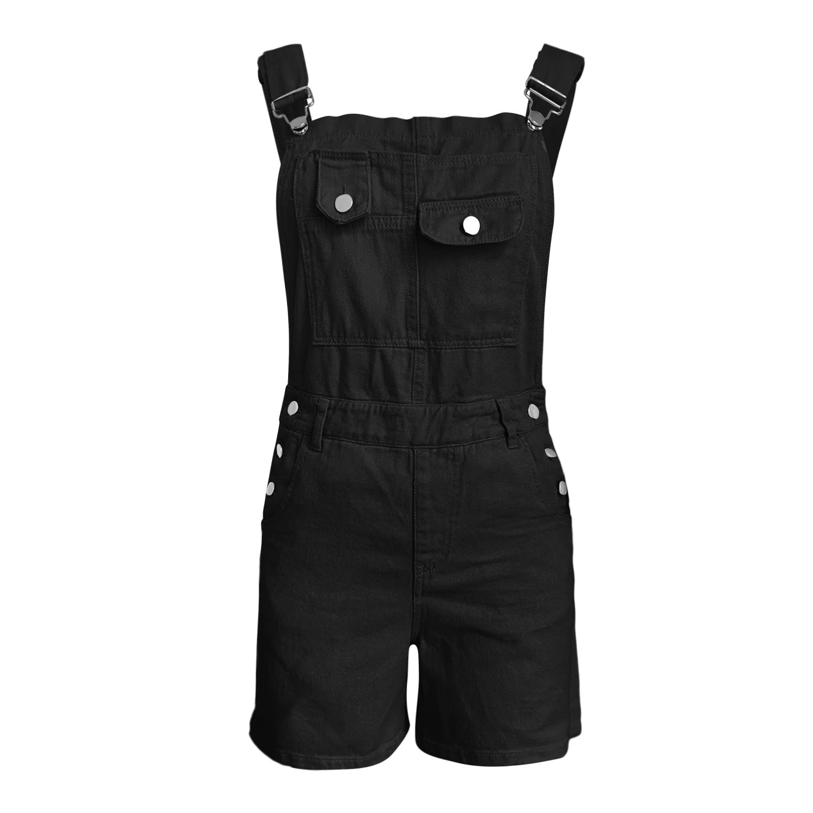 Femmes Combinaison Ete Jumpsuit Col V Manche Courte Short À Bretelles en Denim Lavé Multi-Poches pour Femme Blanc De Travail Casual Chic Jumpsuits Taille Haute Col V Short Rompers