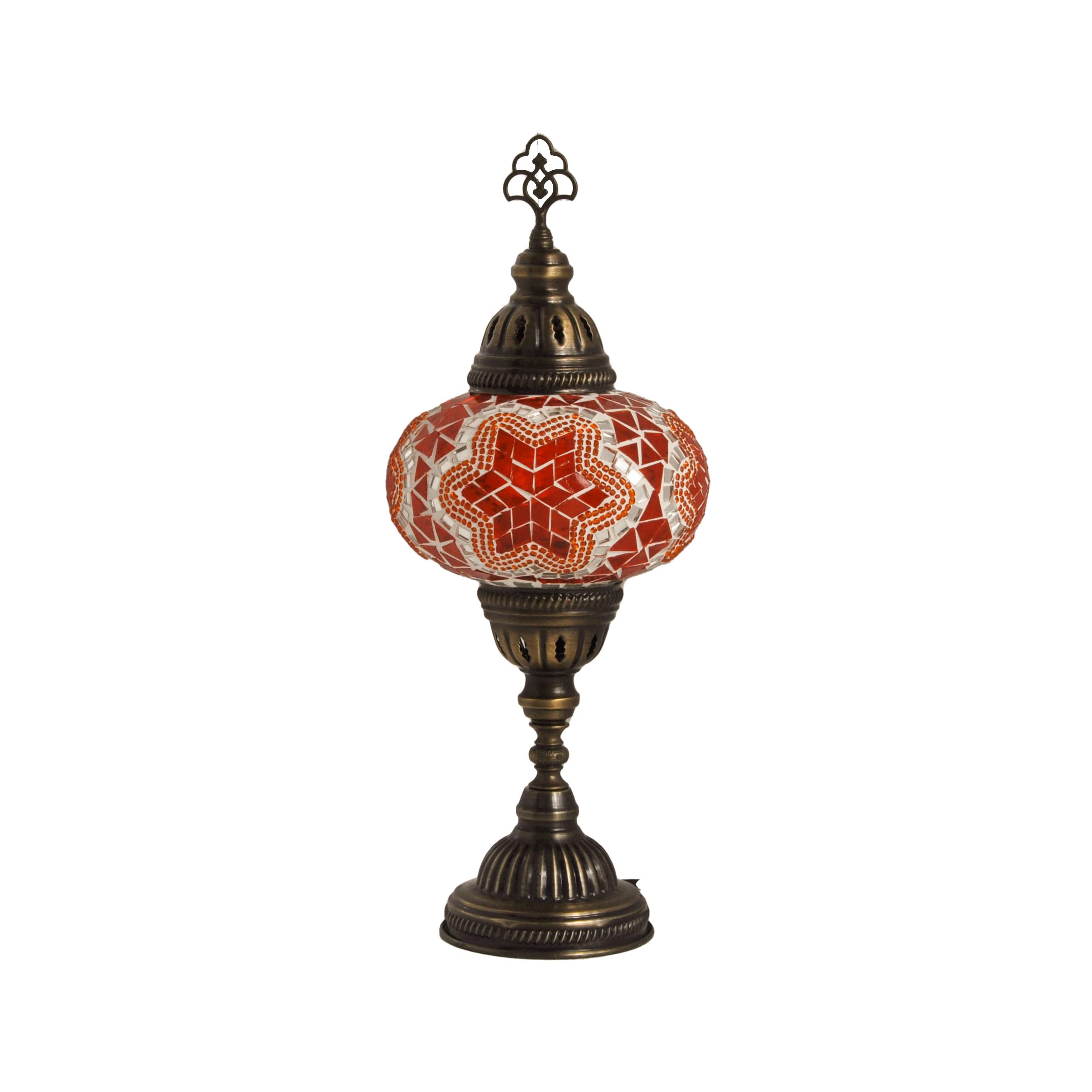 MOSLAND HOME 10 Variation Turkish Lamp Mosaic Table Lamps | Turkish Moroccan Lamp with Bronze Base | Handmade Tiffany Night Lamp | Mosaic Glass Bedside Night Lamp with Led Bulb (Orange)