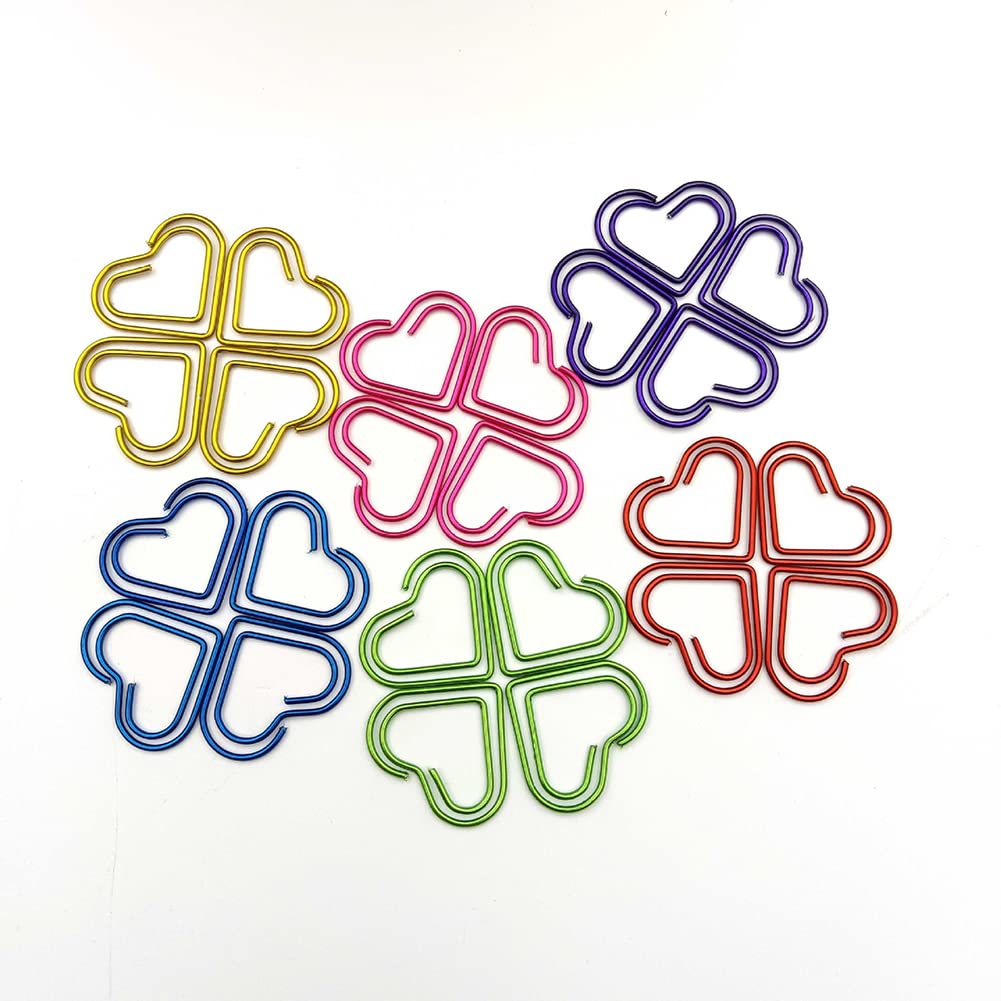 105 Clips De Papel En Forma De Corazón - 6 Colores (Rojo, Rosa, Azul, Dorado, Verde, Morado) - Metal, 2.3x2 Cm