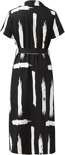 Miniatura 2 de Vestido casual de manga corta con tirantes en la cintura para mujer, vestido con cuello en V y dobladillo dividido