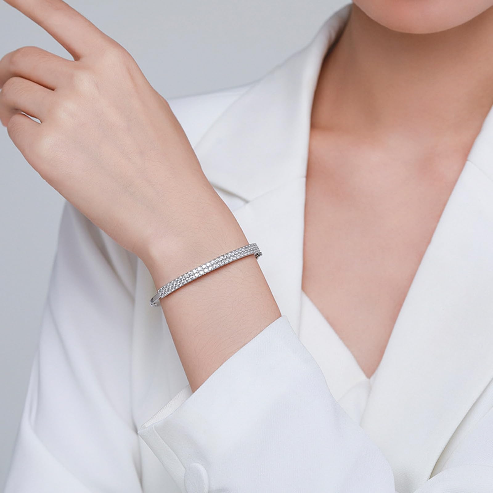 Pulseras de plata de ley 925 con circonita cúbica, pulseras de moda de canal de plata para novia, esposa, ella, adecuada para aniversario