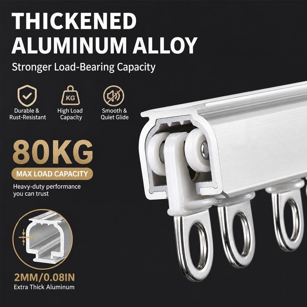 Asta Per Tende Scorrevole Da Soffitto/parete, Binario Per Tende Doppio In Alluminio Robusto, Per Soggiorno, Camera, Caravan E Balconi Asta Per Tende Binario Scorrevole(White,450cm)