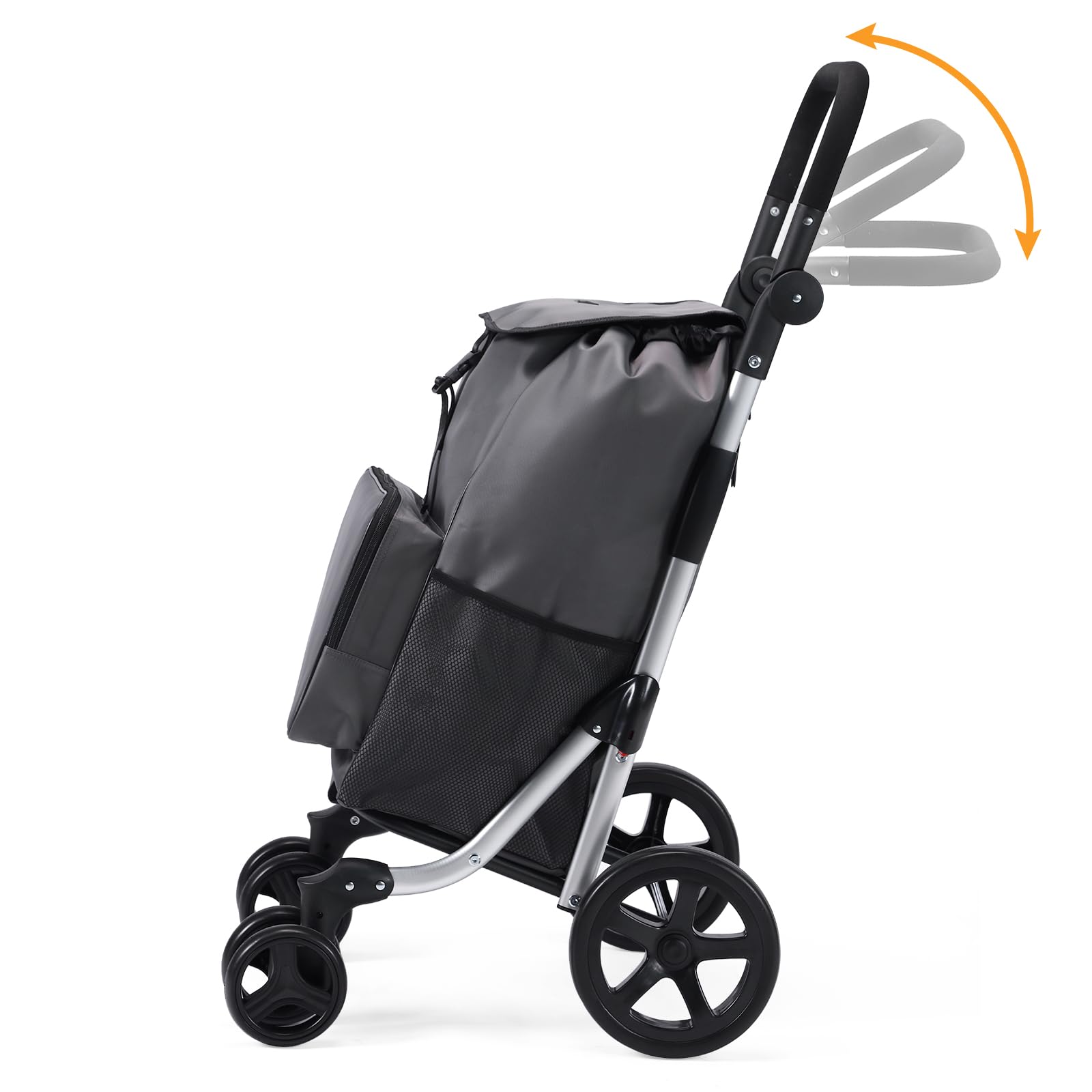 Packaway Einkaufstrolley mit 4 Rädern – Deluxe Einkaufswagen mit Kühlfach & verstellbarem Griff – 60 Liter – Grau – Faltbarer Einkaufsroller mit großer Tasche