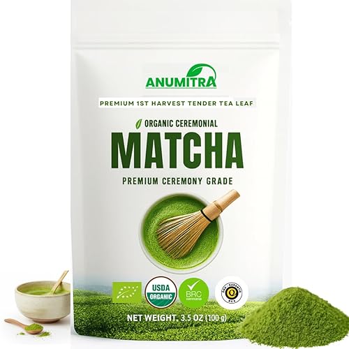 ANUMITRA Polvo de té verde matcha de grado ceremonial prémium  USDA orgánico, sin gluten, vegano, 100% puro, sin azúcar, sin aditivos, bolsa de