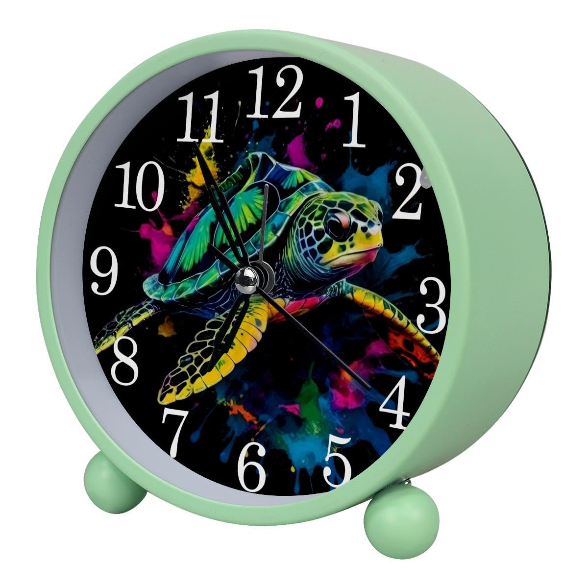 Luoweisi Alarm Clock Colorful Turtle, Silent Non-Ticking with Night Light, Round Metal Alarm Clock for Office, Battery Operated, Bedroom, Elderly, Adults, Children, Student Gifts