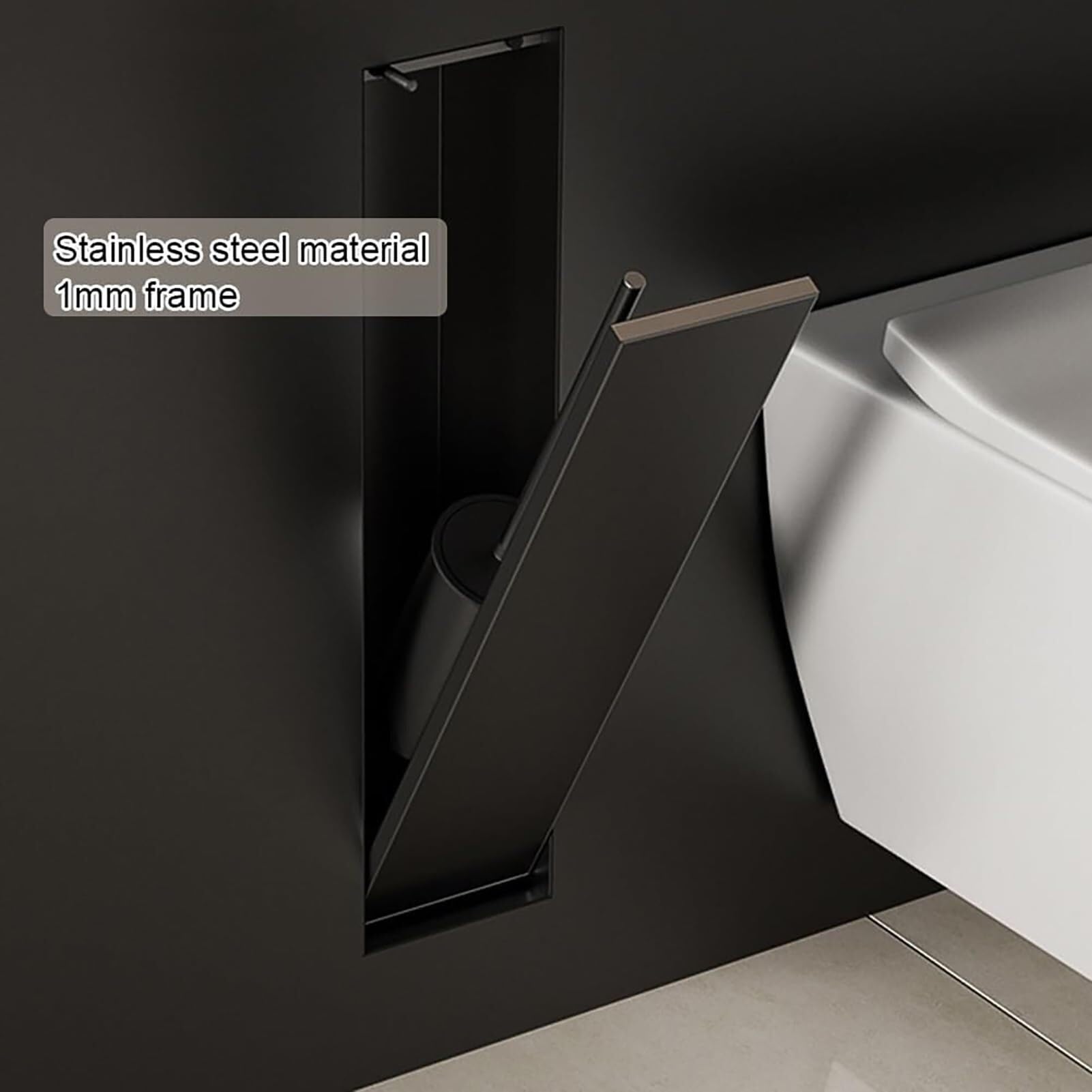 Portascopino da incasso in acciaio inox, design moderno invisibile per bagno, ideale per spazi e hotel contemporanei, portascopino da terra
