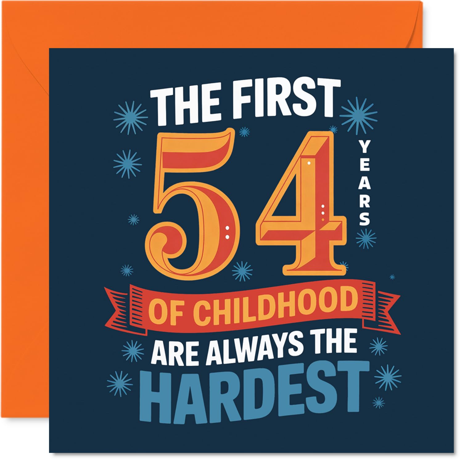 Funny 54th Birthday Card - Still Refusing to Grow Up - Bold Playful Typography in Navy and Orange - Classic British Humour for Their Big Day - 145mm Square, Envelope Included