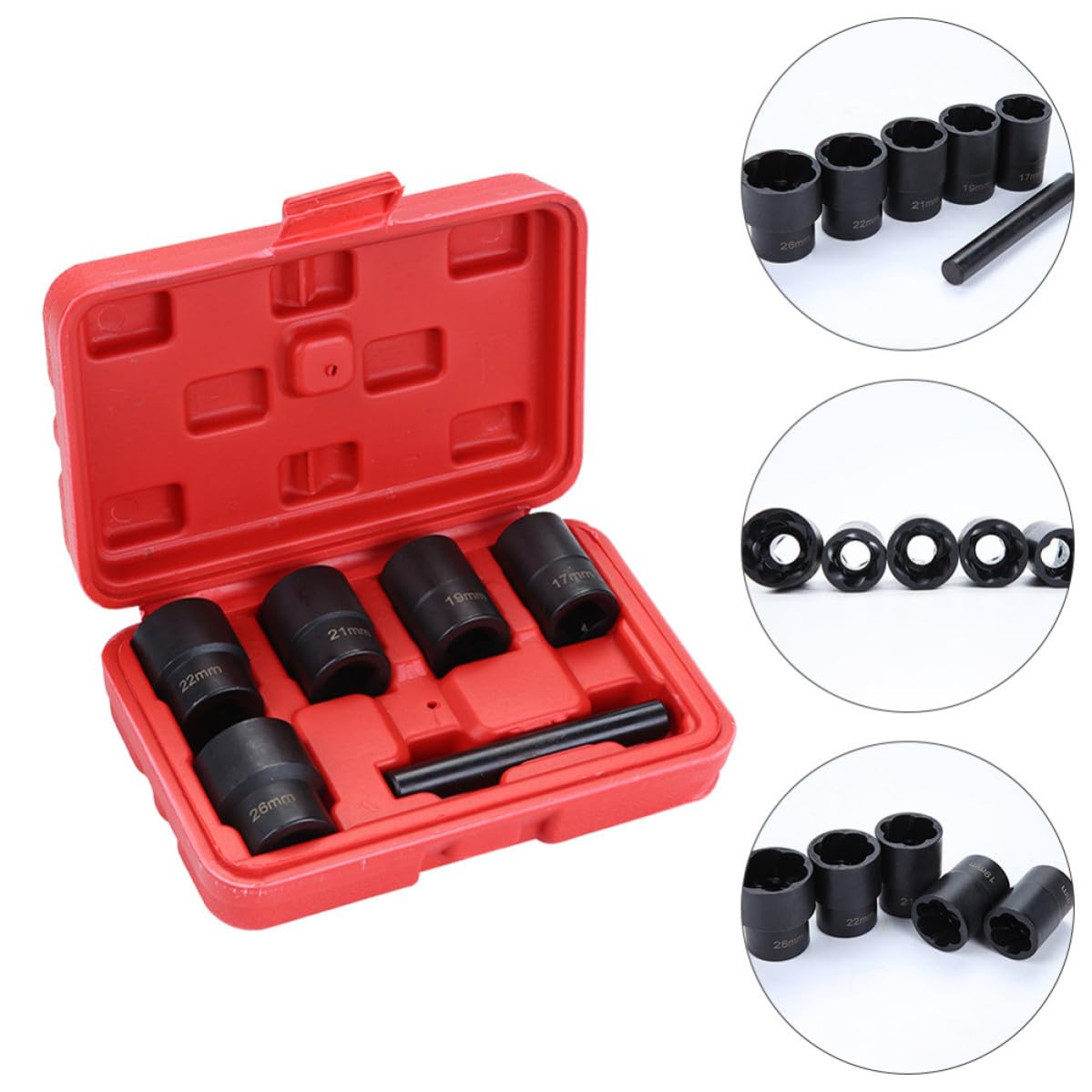 Mikikit Extractores de Tuercas Dañadas y Oxidadas, Casquillos Largos Antideslizantes de 17-26 Mm Juego de 6 Extracción de Tornillos Rotos Herramientas Manuales para Taller Mecánico